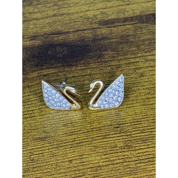 Swarovski Jewelry - Swarovski signed iconic Swan pave Crystal Goldtone Stud Pierced Earring 2cm